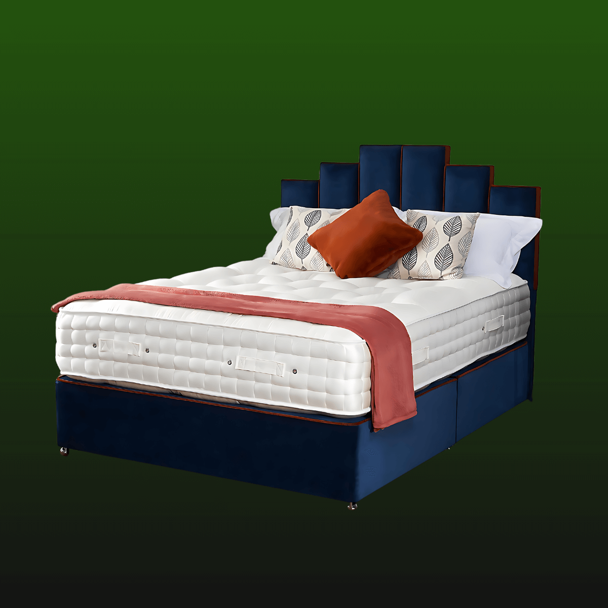 Luxurious English Royal Mattress with natural fillers on elegant bed frame, showcasing traditional craftsmanship and organic materials.