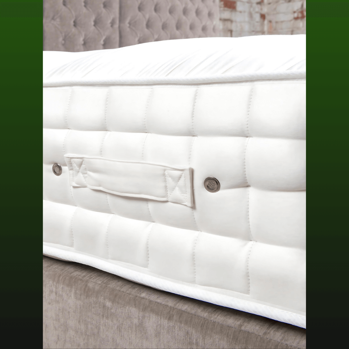 Luxurious English Royal Mattress with natural organic fillers, handmade by British masters, showcasing traditional design.