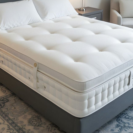 ENGLISH ROYAL MATTRESS 6000 Pocket+TOP PILLOW on a bed, showcasing its luxurious design and comfort.